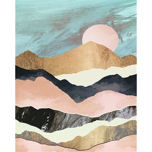 Mountain Landscape with Vibrant Pastel Theme Paint By Numbers Kit