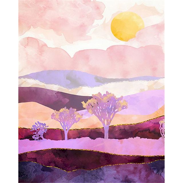 Mountain Landscape Purple Watercolor Themed Paint By Numbers Kit