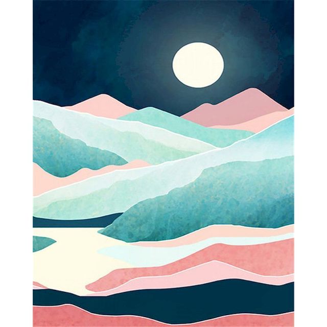 Tranquil  Evening  Mountaintop with Peering Moon Paint By Numbers Kit