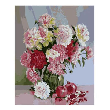 Vase of Red, Pink and White Peonies Paint By Numbers Kit