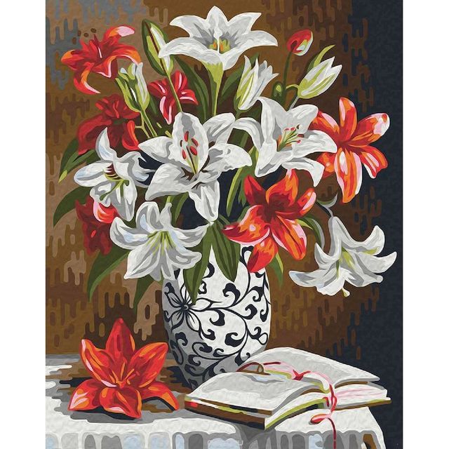 Vase of Red and White Lilies Paint By Numbers Kit