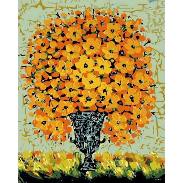 Yellow and Orange Flowers in a Vintage Black Vase Paint By Numbers Kit