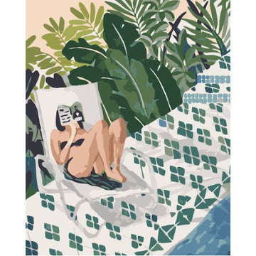 Lady Reading beside the Pool and Plants Paint By Numbers Kit