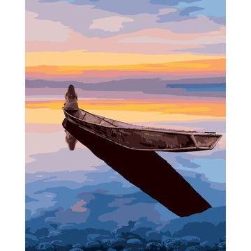 Lonely Woman Sitting on a Canoe Paint By Numbers Kit