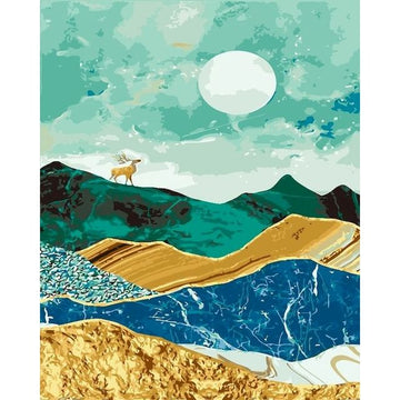 Stag Watching  Over Mountain Sunrise Landscape Paint By Numbers Kit