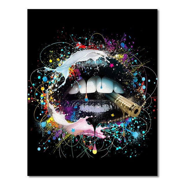 Colorful Abstract 'Black Lips' Paint by Numbers Kit