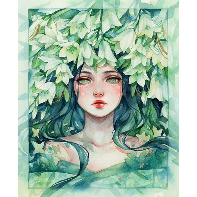 Women Portrait 'Green Lily Girl' Paint By Numbers Kit