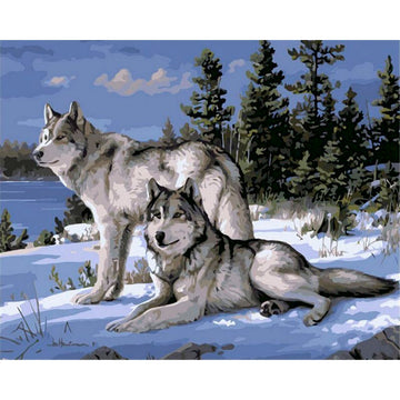 Wolf Pack on Winter Mountain Paint by Numbers Kit