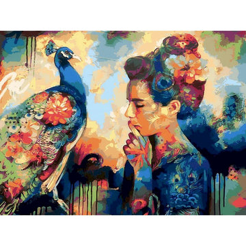 Beautiful Woman with Peafowl Paint by Numbers Kit