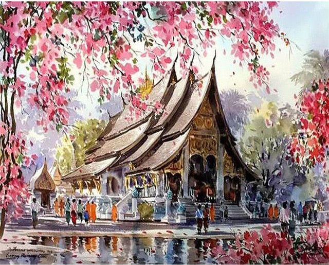 Peaceful Temple in Chang Mai Oil Painting on Canvas Paint by numbers Kit