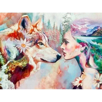 Girl and Beast Wolf Paint by Numbers Kit