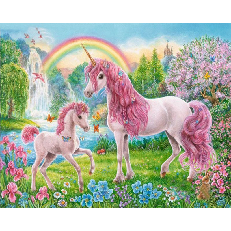 Flower Rainbow Pink Mother & Baby Unicorn Paint by Numbers Kit