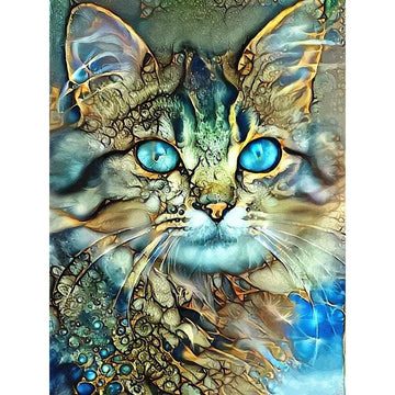 Abstract Animal 'Blue Eyes Cat' Paint By Numbers Kit