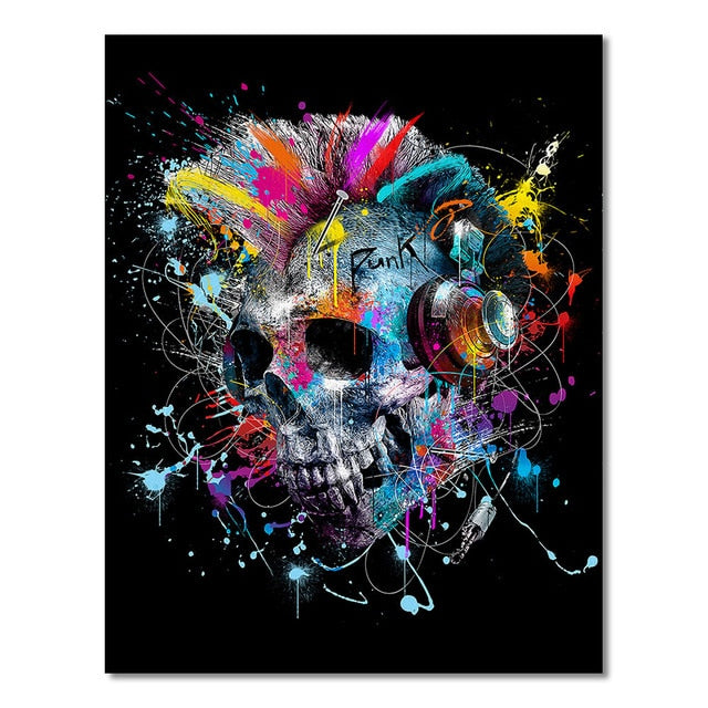 Colorful Abstract 'Heavy Metal Skull' Paint by Numbers Kit