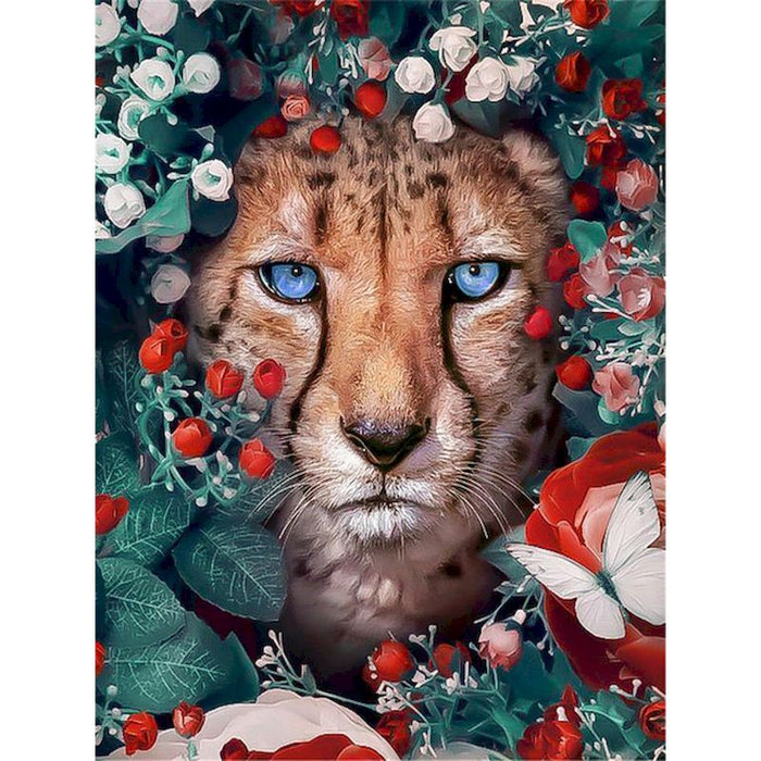 Wild Glance 'Cheetah | Flowers Portrait' Paint By Numbers Kit
