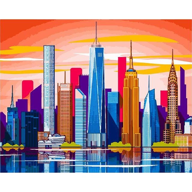 New York Freedom Tower in Watercolor Paint by Numbers Kit
