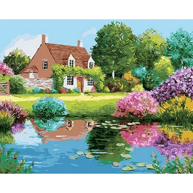 Country Cottage in Watercolor Paint by Numbers Kit