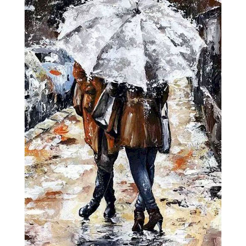 Lovers Sharing a White Umbrella Paint By Numbers Kit