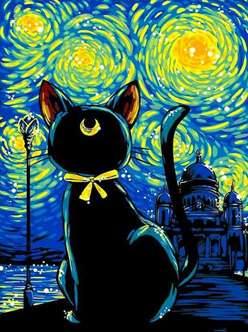 Van Gogh 'Starry Night Cat' Paintings Paint by Numbers Kit.