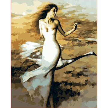 Elegant Lady in White Dress with Swan Paint By Numbers Kit