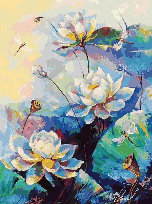 Van Gogh 'Lotus Flowers and Dragonflies' Paintings Paint by Numbers Kit.