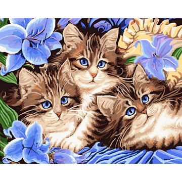 Beautiful Animals 'Triplets Cat & Flowers' Paint by Numbers Kit