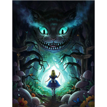 Alice In Wonderland 'in Forest Mushroom Tree with Cheshire Cat'  Paint by Numbers Kit