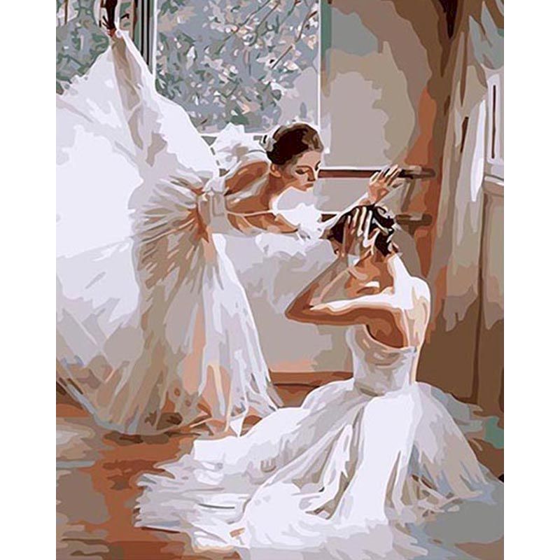 Two Beautiful Ballerinas Chatting While Practicing Paint By Numbers Kit