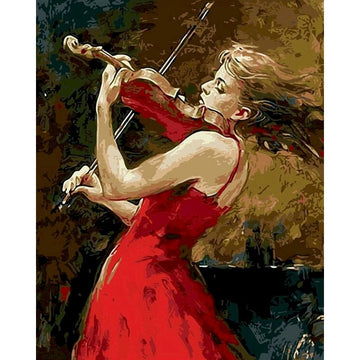 Gorgeous Violinist in Red Dress  Paint By Numbers Kit