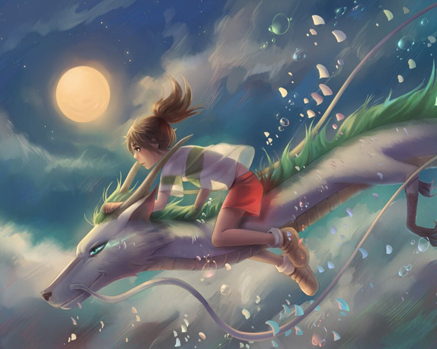 Spirited Away 'Haku and Chihiro Soaring High with the Moonlight' Paint by Numbers Kit