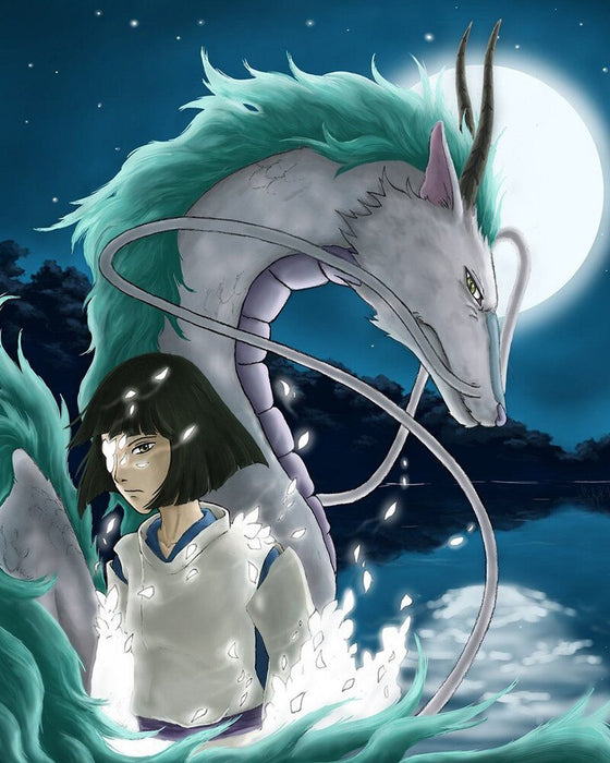 Spirited Away 'Haku and Chihiro Glimmers at the Moonlight' Paint by Numbers Kit