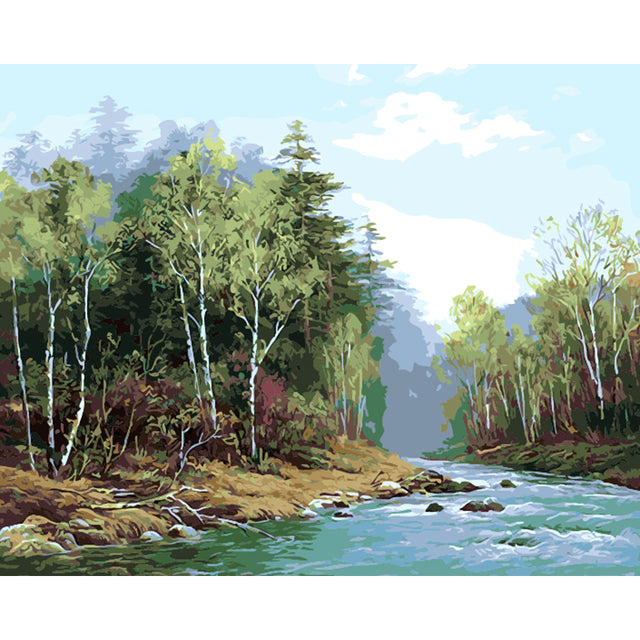 Summer Stream and Trees Paint By Numbers Kit