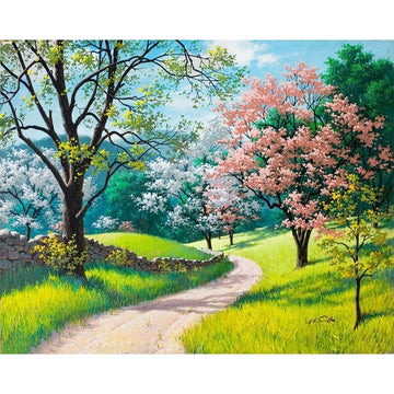 Flowers and Tree 'Spring Road' Paint By Numbers Kit