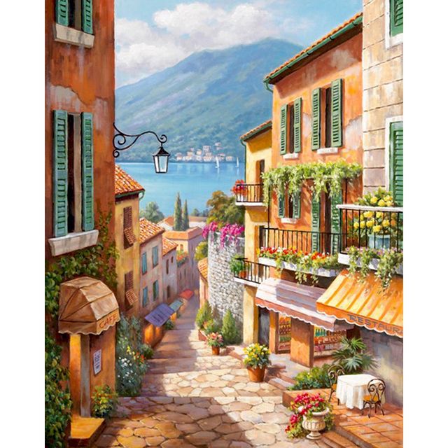 Italy 'Mid Day at Bellagio Village' Paint By Numbers Kit