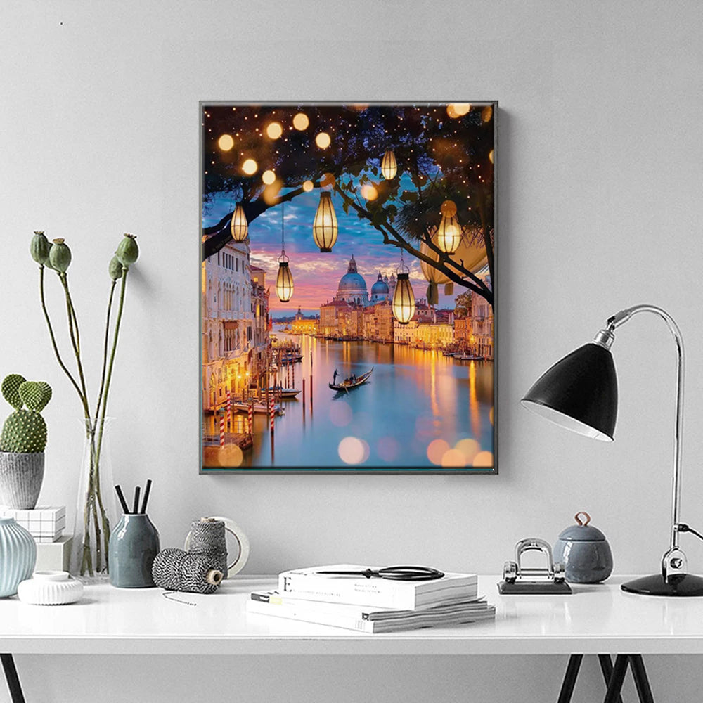 Italy 'Grand Canal Night Light' Paint By Numbers Kit