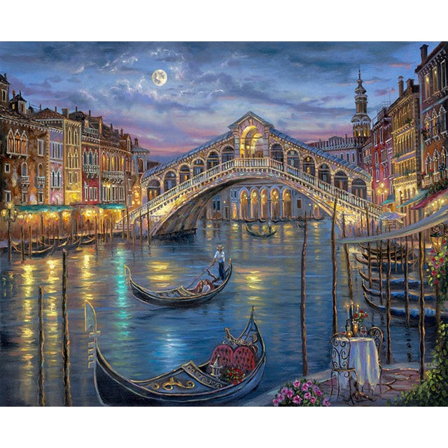 Italy 'Rialto Bridge At Night' Paint By Numbers Kit