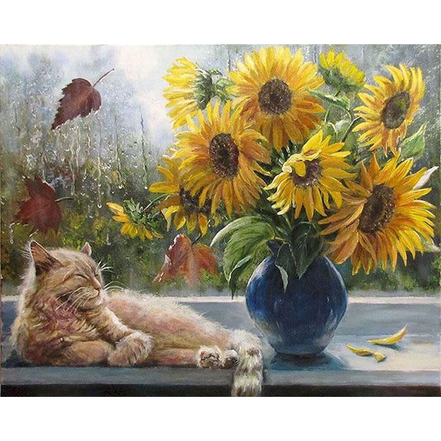 Somali Cat 'Sunflower | Rainy Day' Paint By Numbers Kit