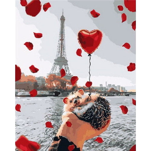 Paris 'Cute Hedgehog | Eiffel Tower' Paint By Numbers Kit