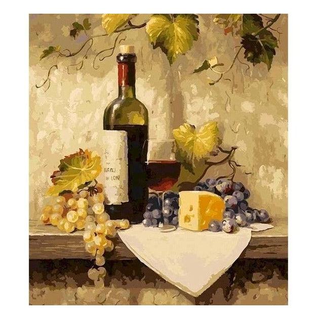 Red Wine 'Cheese and Grapes' Paint By Numbers Kit
