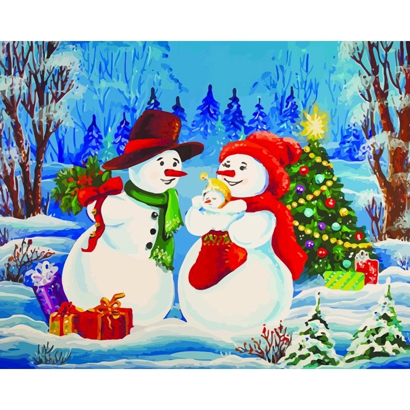 White Christmas 'Couple Snowman' Paint By Numbers Kit