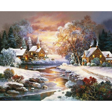 Sunset at the Winter Village Paint By Numbers Kit