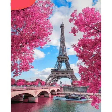 Paris 'Eiffel Tower and Pink Trumpet Tree' Paint By Numbers Kit