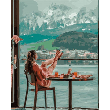 Europe 'Breakfast view Alps Mountain' Paint By Numbers Kit